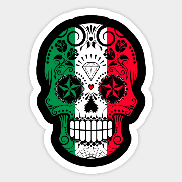 Italian Flag Sugar Skull with Roses Sticker by jeffbartels